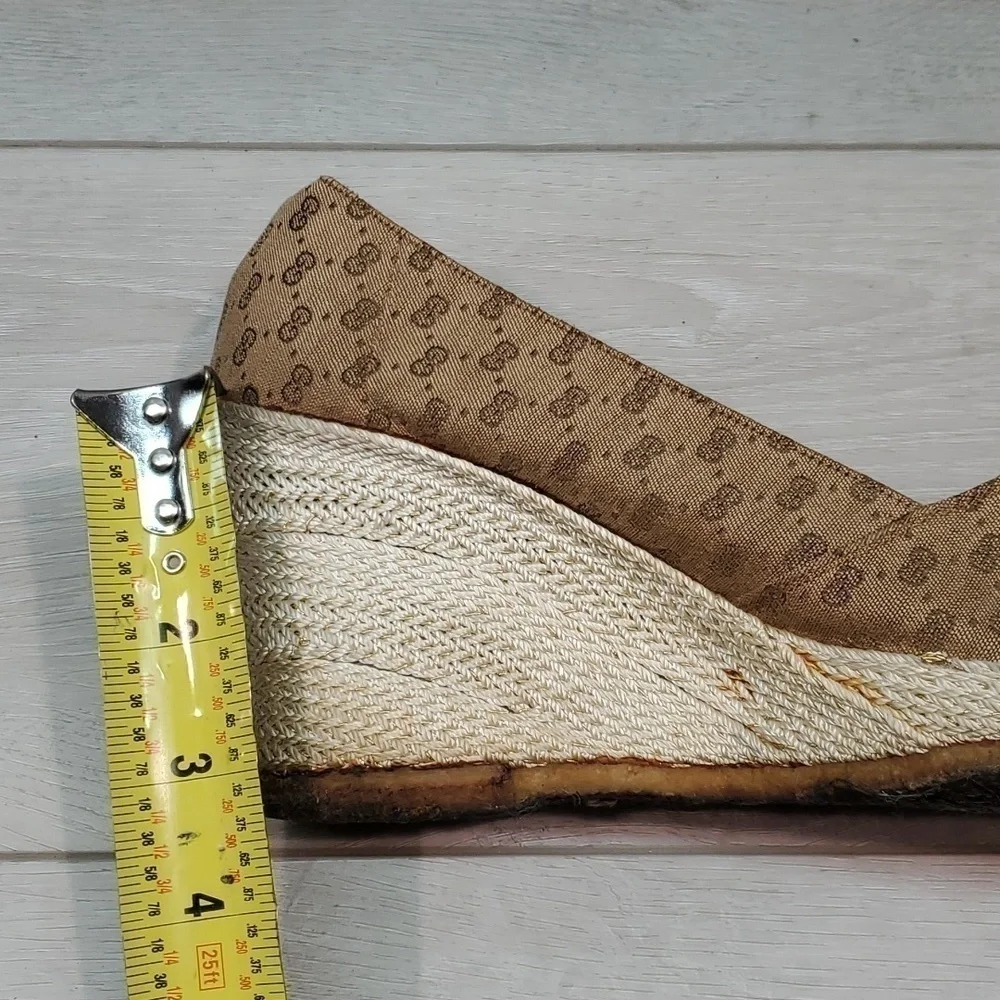 Vintage Gucci Y2K Womens Logo Canvas Pump Wedge Sandals shoes sz 9
